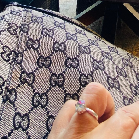 Luxury Logo Upcycled Canvas Bag Necklace with Vintage Cross Necklace W/ Pearl - Picture 12 of 17